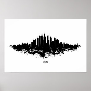 Poster Aquarelle Skyline de Chicago noir et blanc