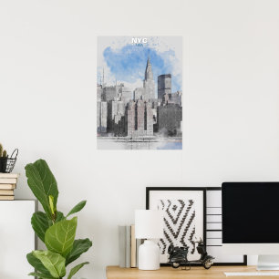 Poster Aquarelle Skyline de New York City – Mur de Manhat