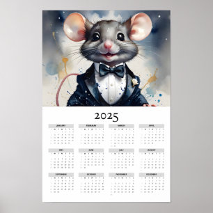 Poster Aquarelle Souris Portant Tuxedo 2025 Calendrier de