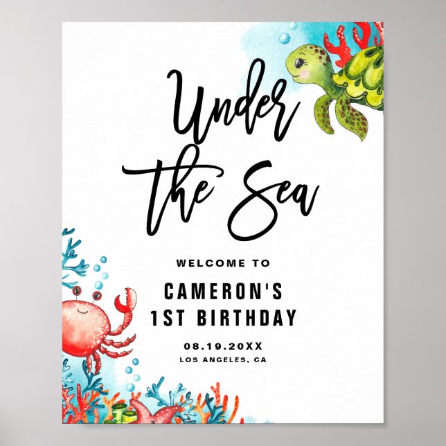 Poster Aquarelle sous la mer Anniversaire Bienvenue (Devant)