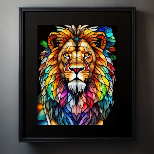 Poster Aquarelle Style de verre coloré Lion 5:4