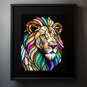 Poster Aquarelle Style de verre coloré Lion 5:4