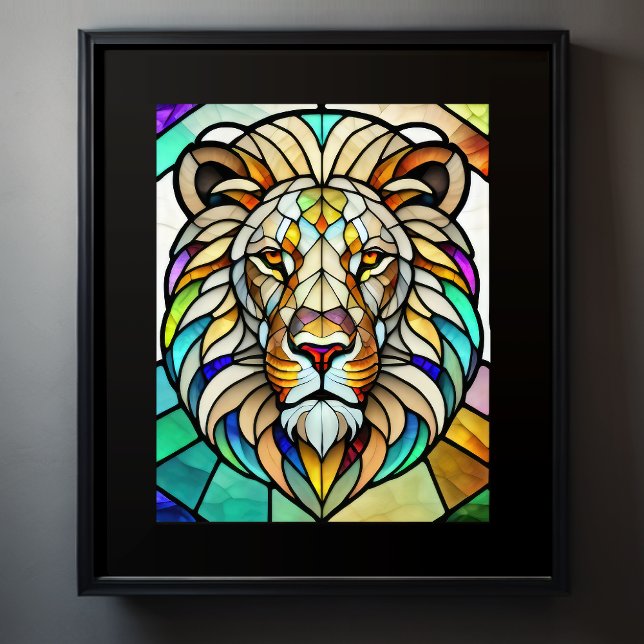 Poster Aquarelle Style de verre coloré Lion 5:4 (Créateur téléchargé)