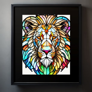 Poster Aquarelle Style de verre coloré Lion 5:4