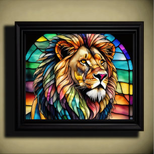 Poster Aquarelle Style de verre coloré Lion 5:4