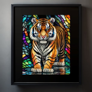 Poster Aquarelle Style Tigre de verre coloré 5:4