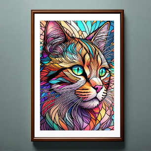 Poster Aquarelle Style Verre Tressé Chat 2:3