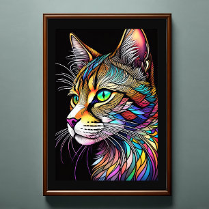 Poster Aquarelle Style Verre Tressé Chat 2:3