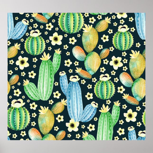 Poster Aquarelle Succulente Cactus Motif Floral (Devant)