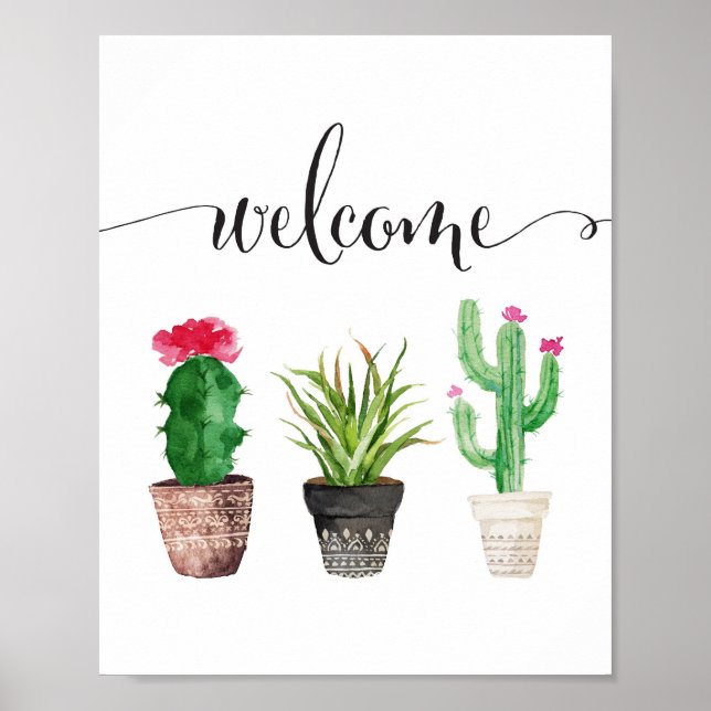 Poster Aquarelle Succulents Bienvenue (Devant)