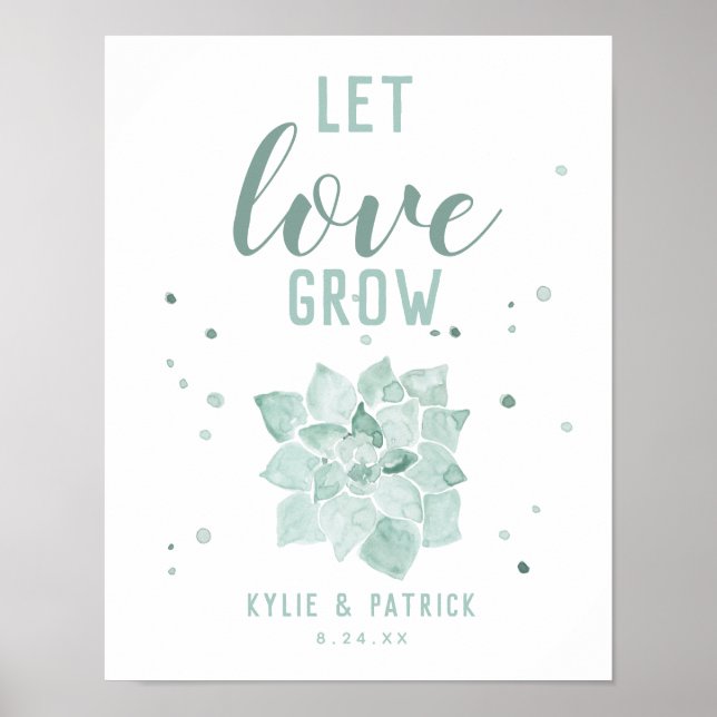 Poster Aquarelle Succulents Laisser l'amour grandir signe (Devant)