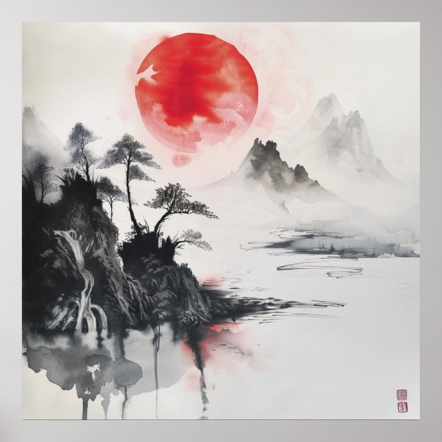 Poster Aquarelle Sumi-e japonaise Imprimer - (Devant)