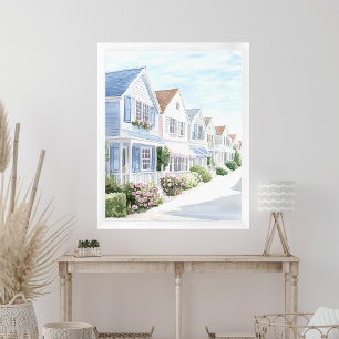 Poster Aquarelle Summer Pastel Coastal Cottages