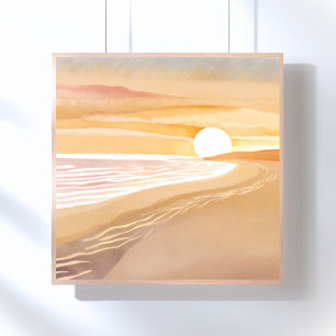 Poster Aquarelle Sunset Beach Beau Jaune
