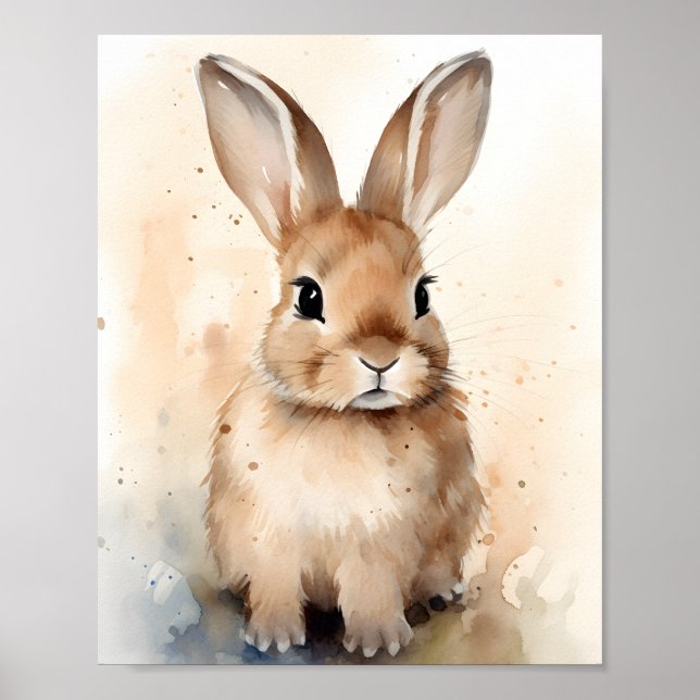Poster Aquarelle Tan Baby Bunny Rabbit Nursery (Devant)