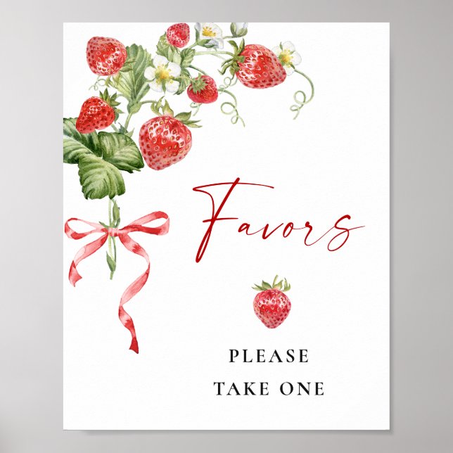 Poster Aquarelle tendance Baby shower fraise Faveurs (Devant)