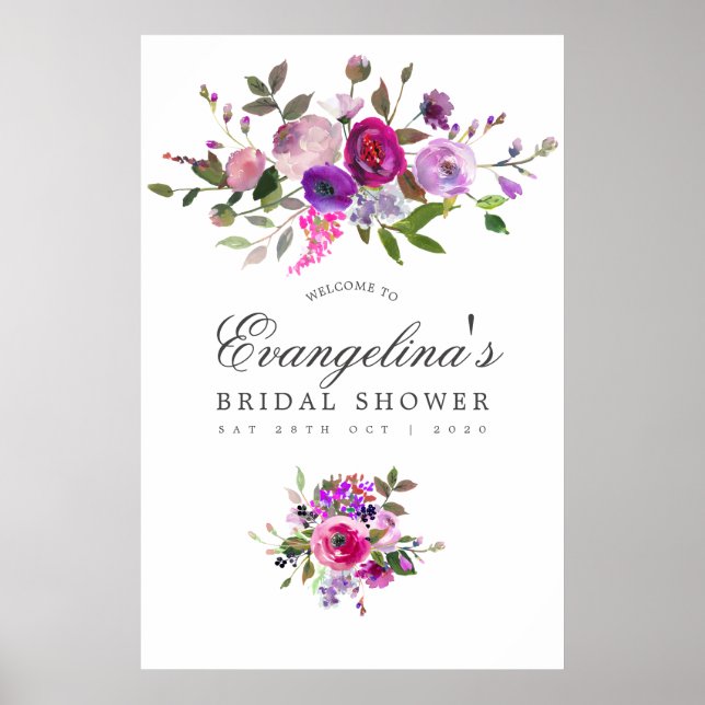 Poster Aquarelle tendance Fête des mariées florale Bienve (Devant)