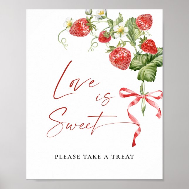 Poster Aquarelle tendance fraise L'amour nuptial est doux (Devant)