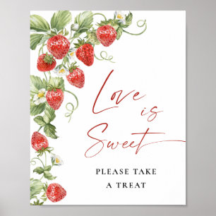 Poster Aquarelle tendance fraise L'amour nuptial est doux