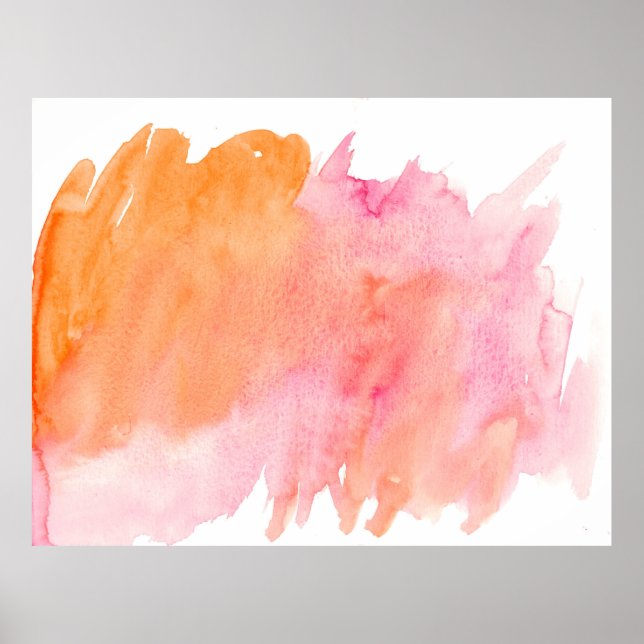 Poster Aquarelle texture rose orange (Devant)