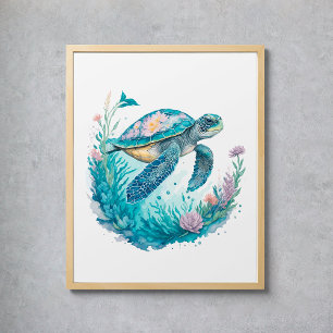 Poster Aquarelle Tortue marine Animal marin
