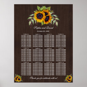 Poster Aquarelle Tournesols Mariage en bois Carte de sièg