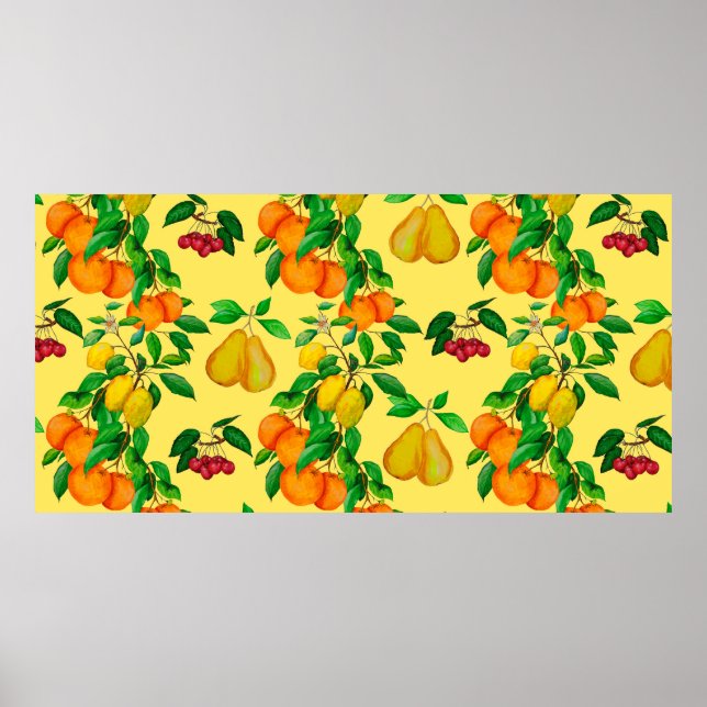 Poster Aquarelle transparente motif avec agrumes, poire,  (Devant)