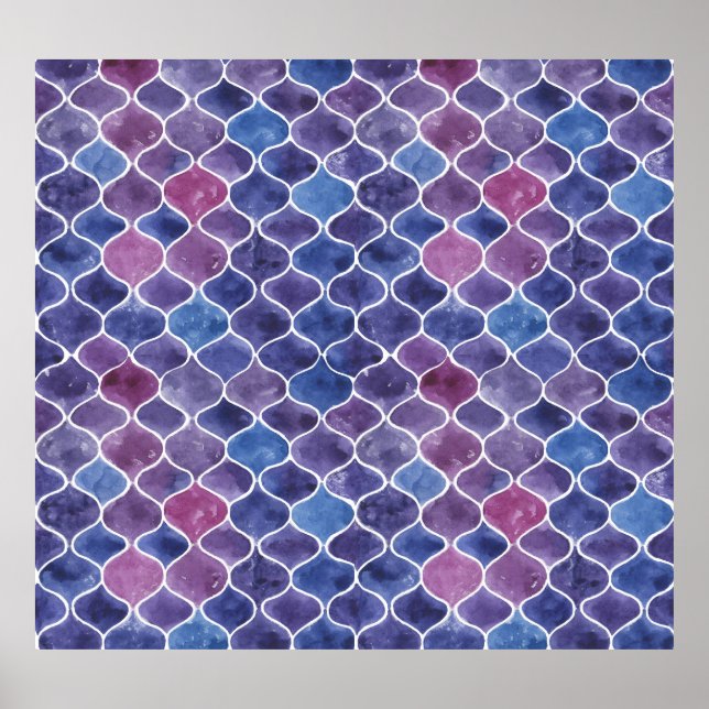 Poster Aquarelle transparente Violet motif floral (Devant)