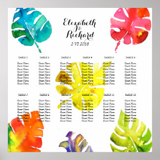 Poster Aquarelle Tropical Feuilles mariages