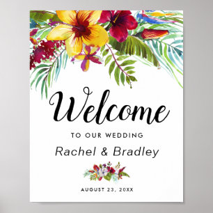 Poster Aquarelle Tropical Floral Mariage de bienvenue