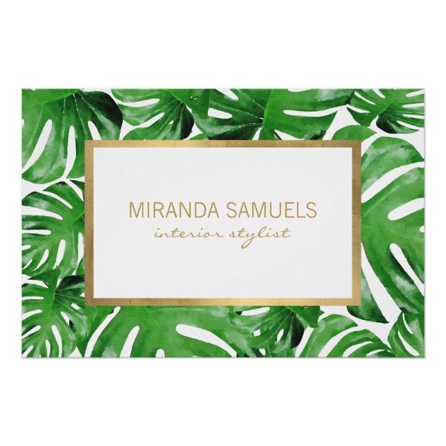 Poster Aquarelle Tropical Monstera Feuille Motif (Devant)