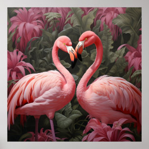 Poster Aquarelle Tropical Rose Flamant rose Romance