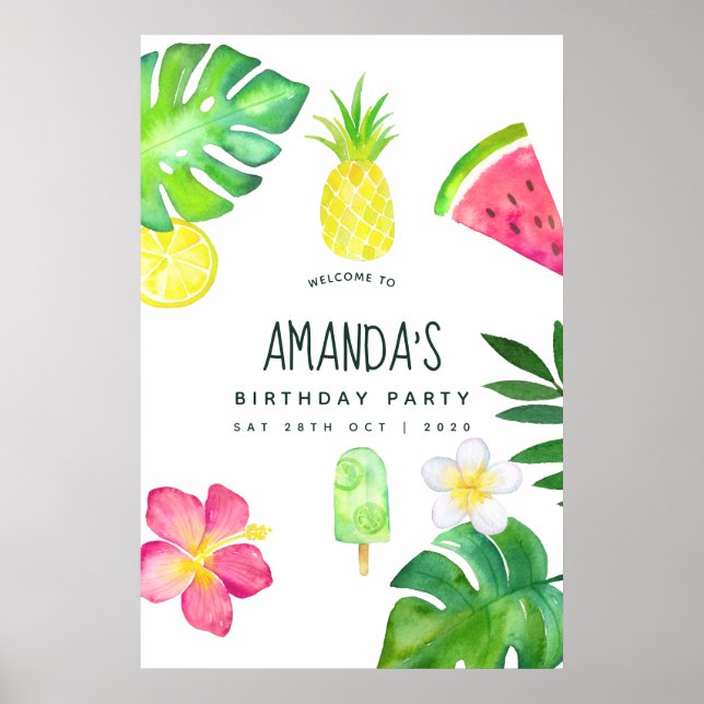 Poster Aquarelle tropicale Anniversaire d'été (Devant)
