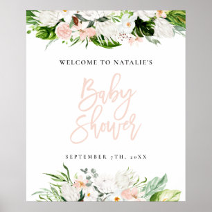Poster Aquarelle tropicale baby shower fleuri accueil
