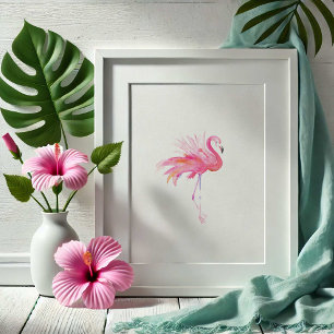 Poster Aquarelle tropicale Flamant rose rose moderne