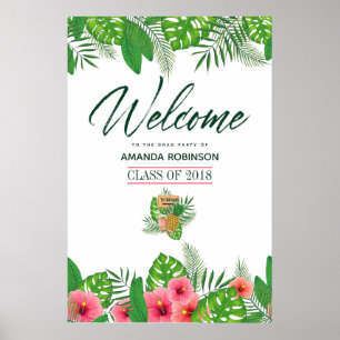 Poster Aquarelle tropicale Luau Graduation Bienvenue