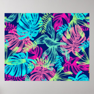Poster Aquarelle tropicale Néon Feuille