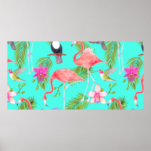 Poster Aquarelle tropicale oiseaux sans couture motif