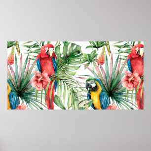 Poster Aquarelle tropicale sans coutures motif avec perro