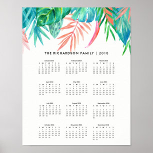 Poster Aquarelle Tropicale Tendance   Calendrier 2018