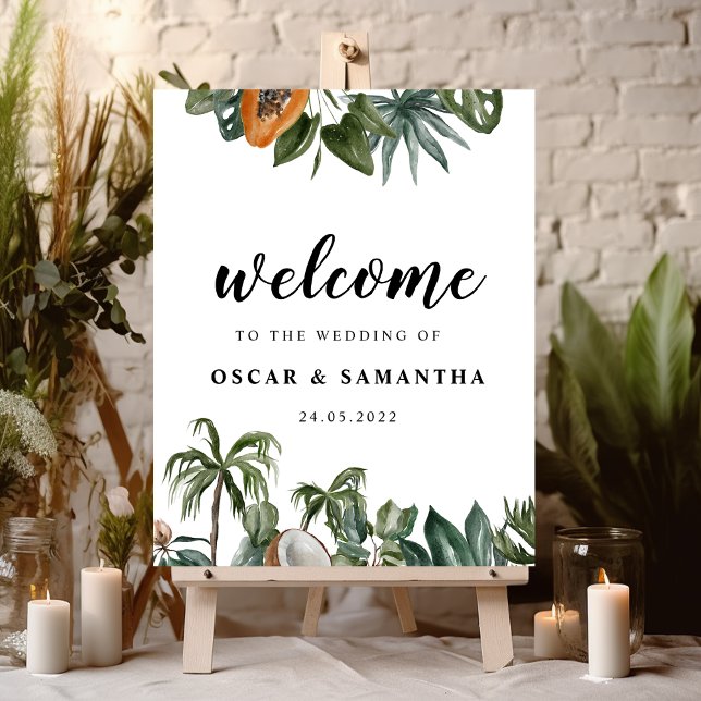 Poster Aquarelle tropicale tendance Feuilles verts (Créateur téléchargé)