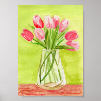 Poster Aquarelle Tulipes roses