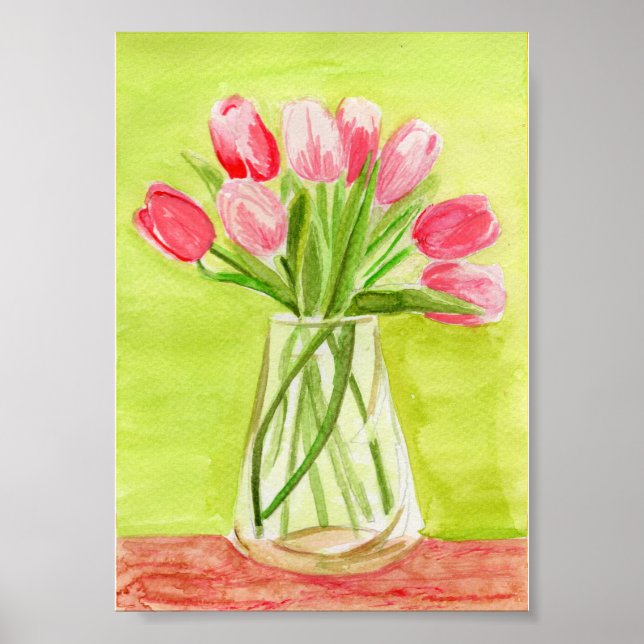 Poster Aquarelle Tulipes roses (Devant)