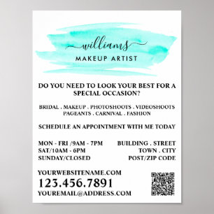 Poster Aquarelle Turquoise brosse Artiste maquillage