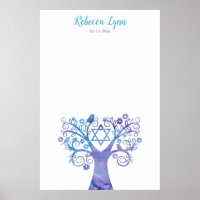Aquarelle Turquoise violette Arbre Bat mitzvah de