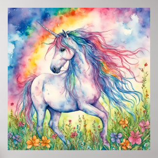 Poster Aquarelle Unicorne