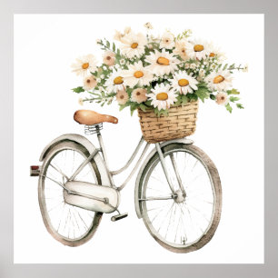 Poster Aquarelle Vélo Vintage avec marguerites