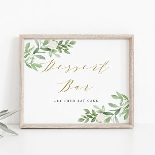 Poster Aquarelle Verdure et Fleurs blanches Dessert Bar