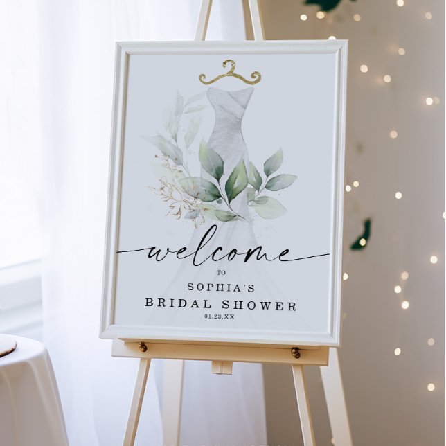 Poster Aquarelle Verdure Fête des mariées or Bienvenue (Créateur téléchargé)