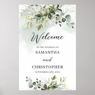 Poster Aquarelle verdure feuillage boho bienvenue